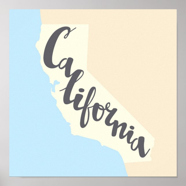 California Brush Lettering With Silhouette Map Poster (Front)