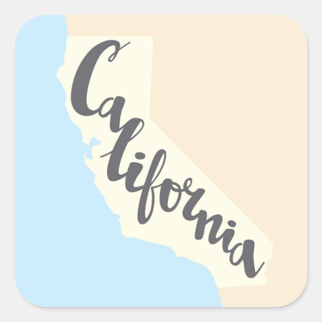 California Brush Lettering With Silhouette Map Square Sticker (Front)