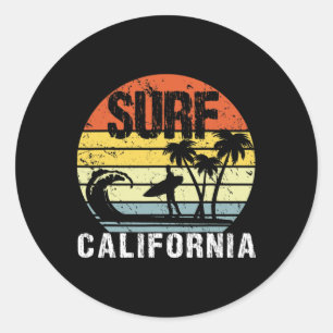 California Ca Retro Vintage Skyline Surf Surfing D Classic Round Sticker
