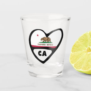 California, CA State Flag In Heart  Shot Glass