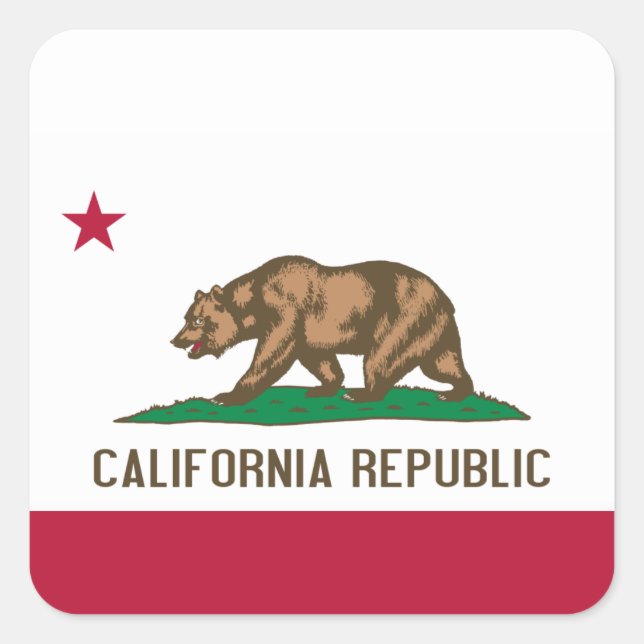 California Cali Republic Bear Flag, US States Squa Square Sticker (Front)