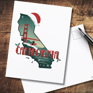 California Christmas State Map Illustration Holiday Postcard