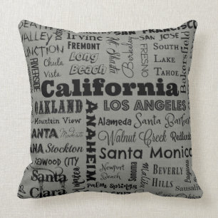 California cities typography pillow in grey/black