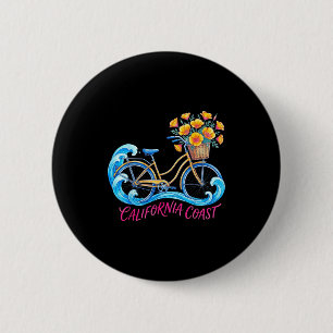 California coast watercolor beach cruiser bicycle 6 cm round badge