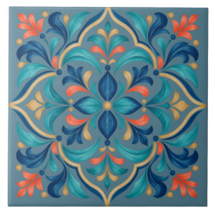 California Coastal Arabesque Blue & Turquoise Ceramic Tile