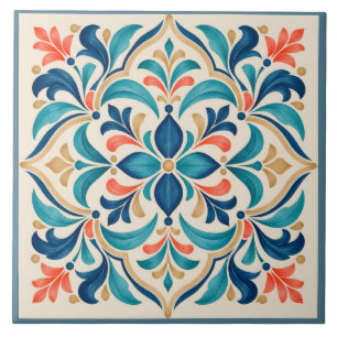 California Coastal Floral Arabesque Tile Turquoi