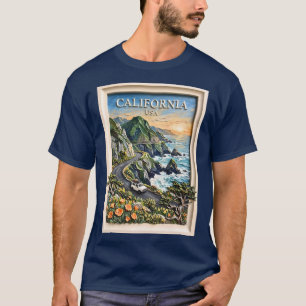 California Coastal Road Trip Vintage Landscape Art T-Shirt
