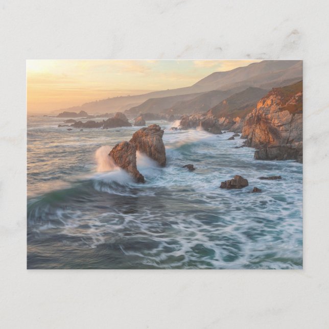 California Coastal Sunset with Crashing Waves  Postcard (Front)