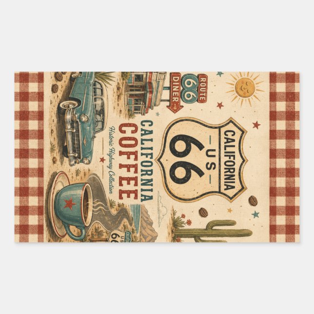California Coffee Run Route 66 Vibes Decal Rectangular Sticker (Front)