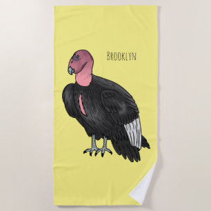 California condor bird cartoon illustration  beach towel