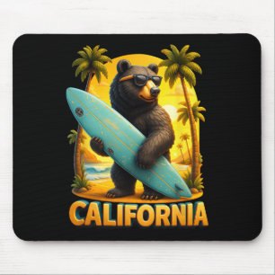 California Cool Republic Sungl Bear Surfing Beach Mouse Pad