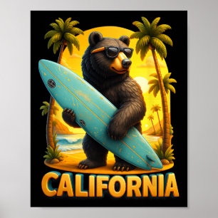 California Cool Republic Sungl Bear Surfing Beach Poster
