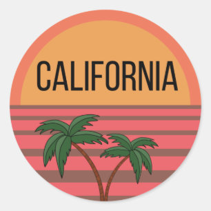 California Cute Design Gift Ideas Sunset Palms Classic Round Sticker
