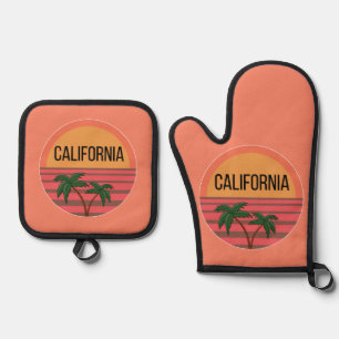 California Cute Design Gift Ideas Sunset Palms Oven Mitt & Pot Holder Set