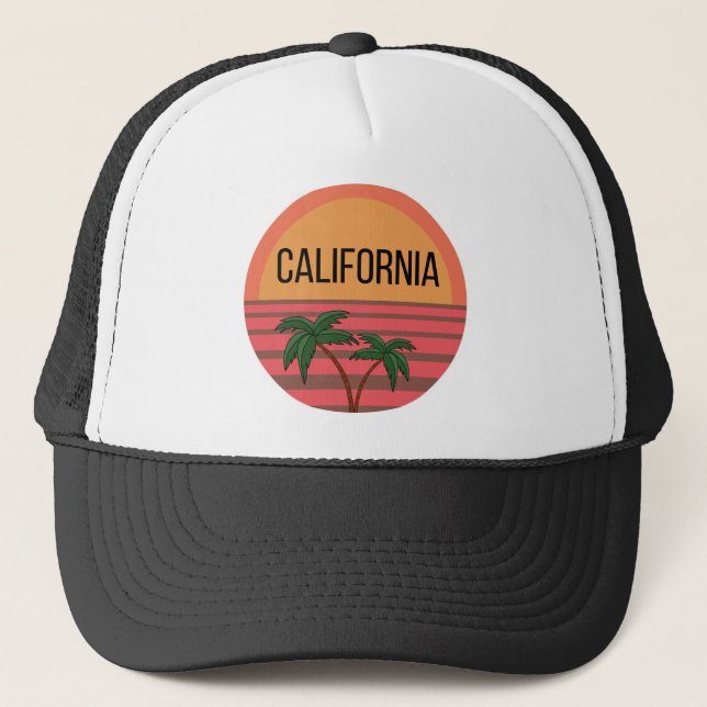 California Cute Design Ideas Pattern Sunset Palms Trucker Hat (Front)