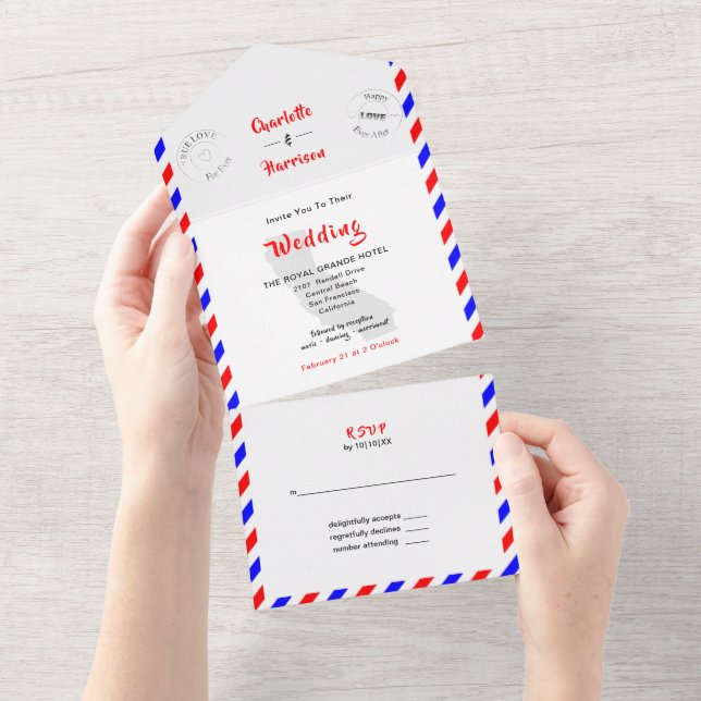 California Destination Wedding Airmail All In One Invitation (Tearaway)