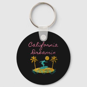 California Dreamin Surfing Retro Dreaming  Key Ring