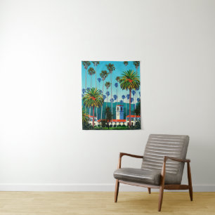California Dreaming: City Park with Palm Trees Tapestry