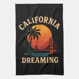California Dreaming Golden Gate Bridge Sunset Tea Towel