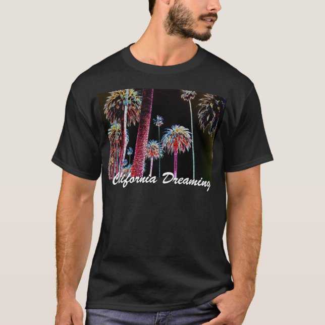 California Dreaming Neon Palm Tree Mens T-Shirt CA (Front)