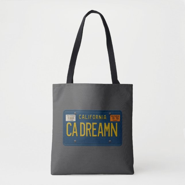 California Dreaming Retro 1969 License Plate Beach Tote Bag (Front)