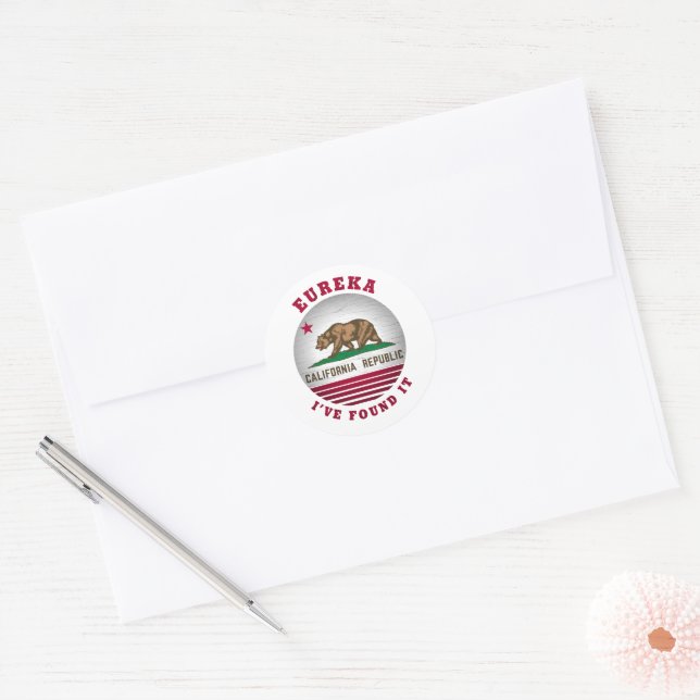 CALIFORNIA EUREKA STATE FLAG CLASSIC ROUND STICKER (Envelope)