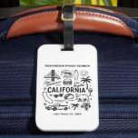 California Family Reunion Custom Matching Luggage Tag<br><div class="desc">This black-and-white California doodle-style travel design showcases iconic symbols of the Golden State including the Golden Gate Bridge, surf waves, palm trees, tacos, and road-trip elements. Personalize the text with your family name, travel destination and year to create a unique souvenir for a California reunion, vacation, family trip, or group...</div>