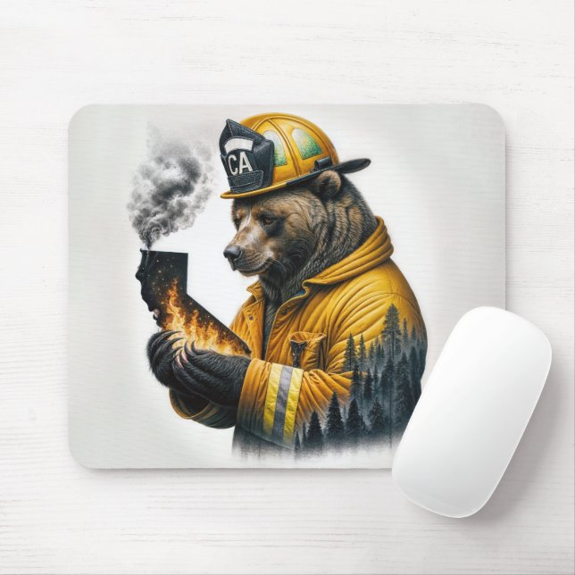 California Firefighter Bear Mouse Pad (With Mouse)