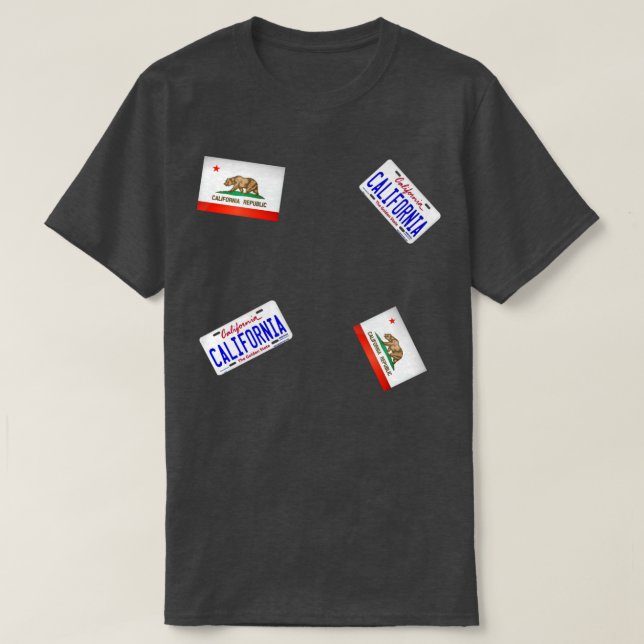 California Flag and California License Plate Patte T-Shirt (Design Front)