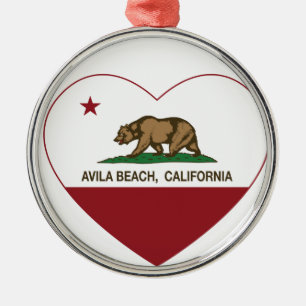 california flag avila beach heart metal ornament