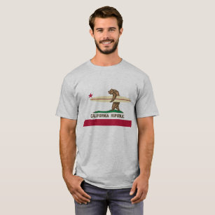 California Flag Bear with Surfboard Mens T-Shirt