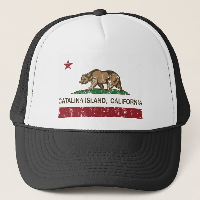 california flag catalina island distressed trucker hat (Front)