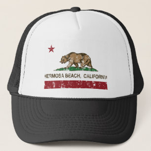 california flag hermosa beach distressed trucker hat