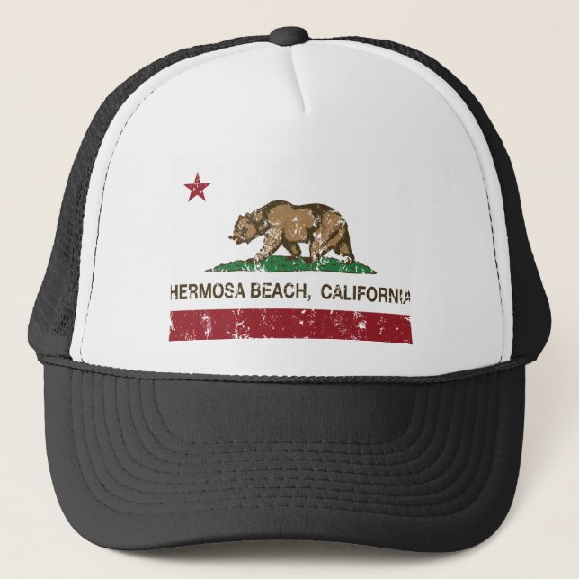 california flag hermosa beach distressed trucker hat (Front)
