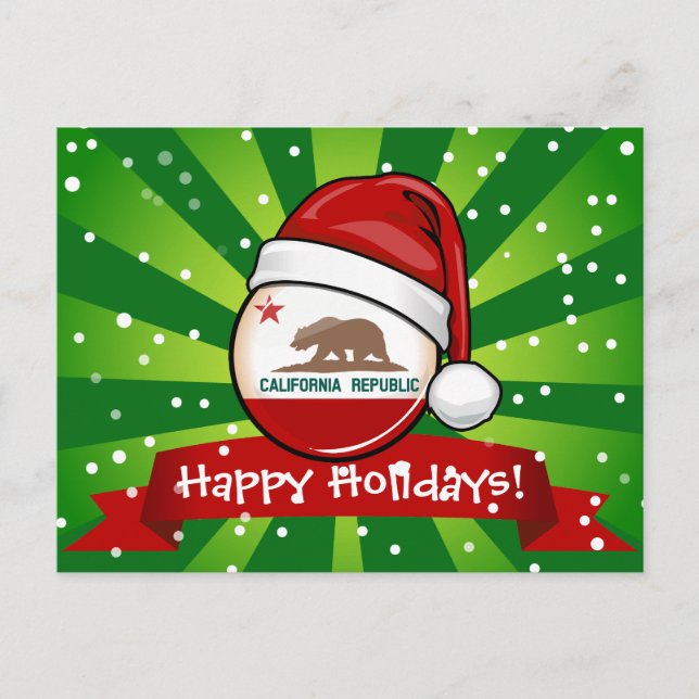 California Flag in A Santa Hat Holiday Postcard (Front)