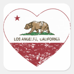 california flag los angeles heart distressed square sticker
