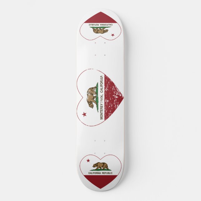california flag monterey park heart distressed skateboard (Front)