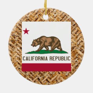 California Flag on Textile themed Ceramic Ornament