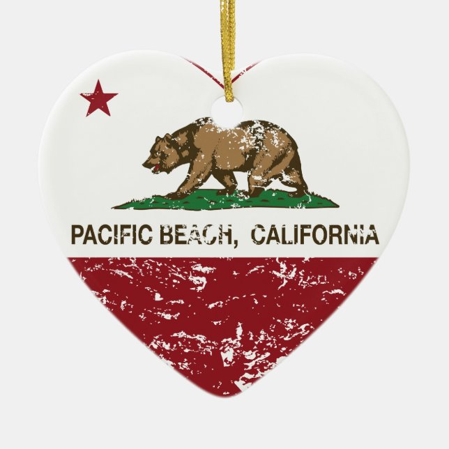 california flag pacific beach heart distressed ceramic tree decoration (Front)