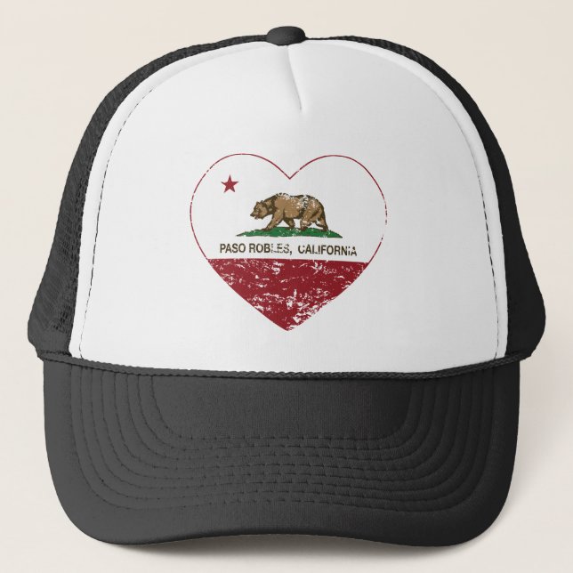 california flag paso robles heart distressed trucker hat (Front)