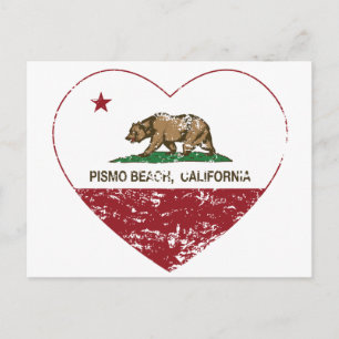 california flag pismo beach heart distressed postcard