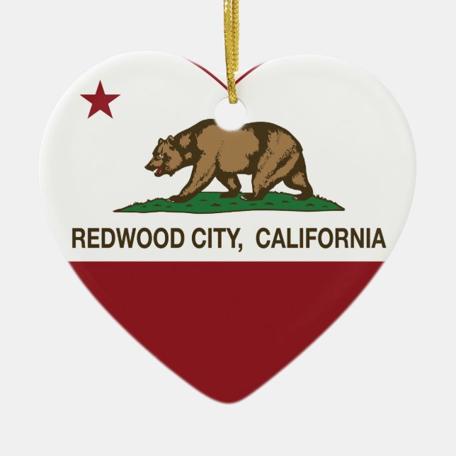 california flag redwood city heart ceramic ornament (Front)
