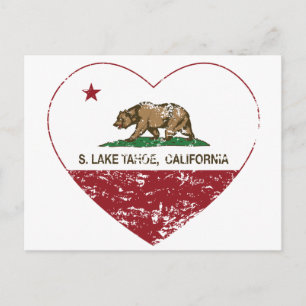 california flag S. lake tahoe heart distressed Postcard