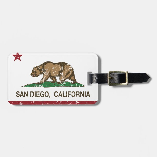 california flag san diego distressed luggage tag (Front Horizontal)