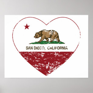 california flag san diego heart distressed poster