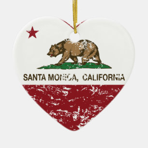 california flag santa monica heart distressed ceramic tree decoration