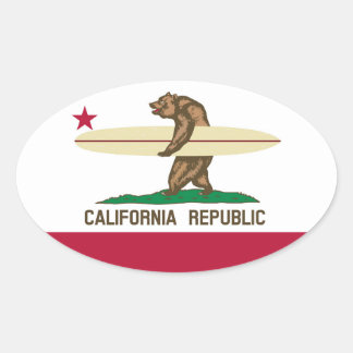 California Flag Surfer Bear Oval Sticker