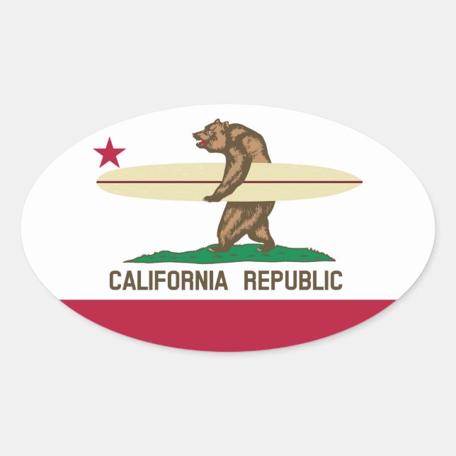 California Flag Surfer Bear Oval Sticker (Front)