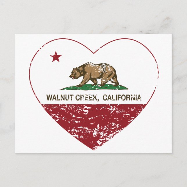 california flag walnut creek heart distressed postcard (Front)
