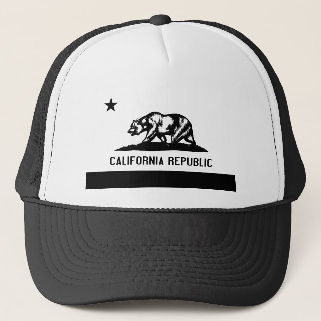 California Flag with Bear in Black Trucker Hat (Front)